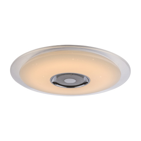 Stropné svietidlo, kov biely, chróm, akryl biely, K5 krištáľ, trblietavý efekt, reproduktor, ovládan 5