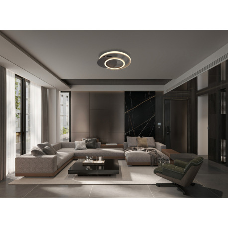 Stropné svietidlo, MDF sivý, plast vo farbe šampaň, plast biely, DxŠxV: 380x360x6mm, vrátane LED 24W 7