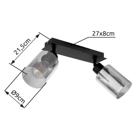 Nástenné svietidlo, kov čierny, dymové sklo, DxŠxV: 280x90x215mm, bez žiaroviek 2x E27, max. 15W 230 12