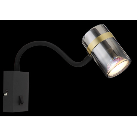 Nástenné svietidlo, kov čierny matný, dymové sklo s prechodom do priehľadného skla, kov mosadz, kábe 2