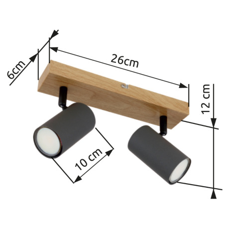 Nástenné svietidlo, kov grafit/čierny/vzhľad dreva, DxŠxV:260x60x120mm, bez žiaroviek 2x GU10, max. 10