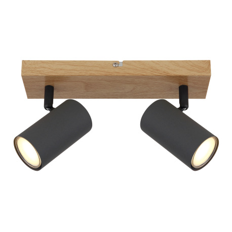 Nástenné svietidlo, kov grafit/čierny/vzhľad dreva, DxŠxV:260x60x120mm, bez žiaroviek 2x GU10, max. 3