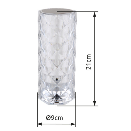 Nabíjateľná stolová lampa číry plast s krištáľovým efektom, dotykové zapnutie/vypnutie, stmievateľná 13