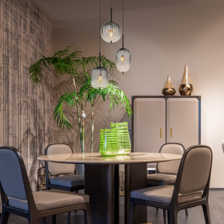 Závesné svietidlo, kov čierny matný, sklo dymová farba/číre, kábel PVC čierny, možnosť skrátenia výš 10