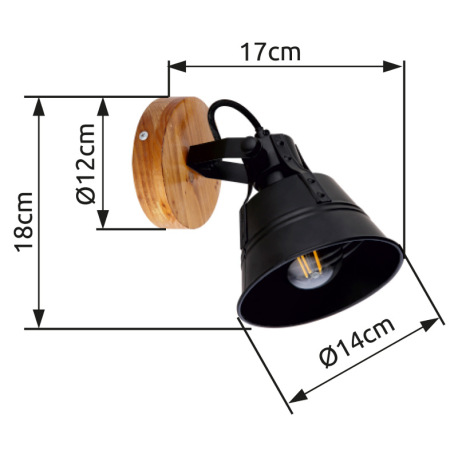 Nástenné svietidlo, drevo hnedé, kov čierny matný, zlatý, drevo dubový vzhľad, ŠxV: 140x180, H: 170, 4
