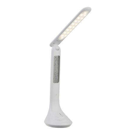 Nabíjateľná stolová lampa, plast, biela, hodiny, kalendár, budík, s adaptérom, zapnutie dotykom, dot 6