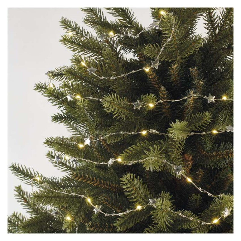 LED vianočná reťaz strieborný – hviezdičky, 1,9 m, 2x AA, vnútorný, teplá biela, časovač 6