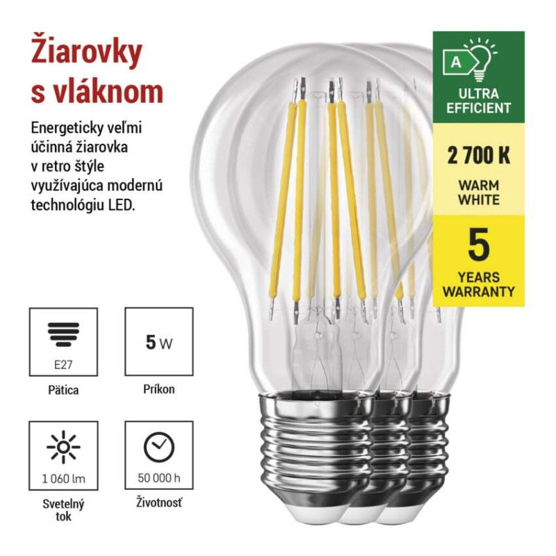 LED žiarovka Filament A60 A CLASS/ E27 / 5 W (75 W) / 1 060 lm / teplá biela 1