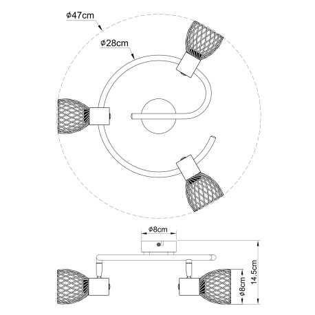 Stropné svietidlo, kov vo farbe imitujúcu hrdzu, kov imitácia dreva, Ø280, V:160, bez žiaroviek 3xE1 7