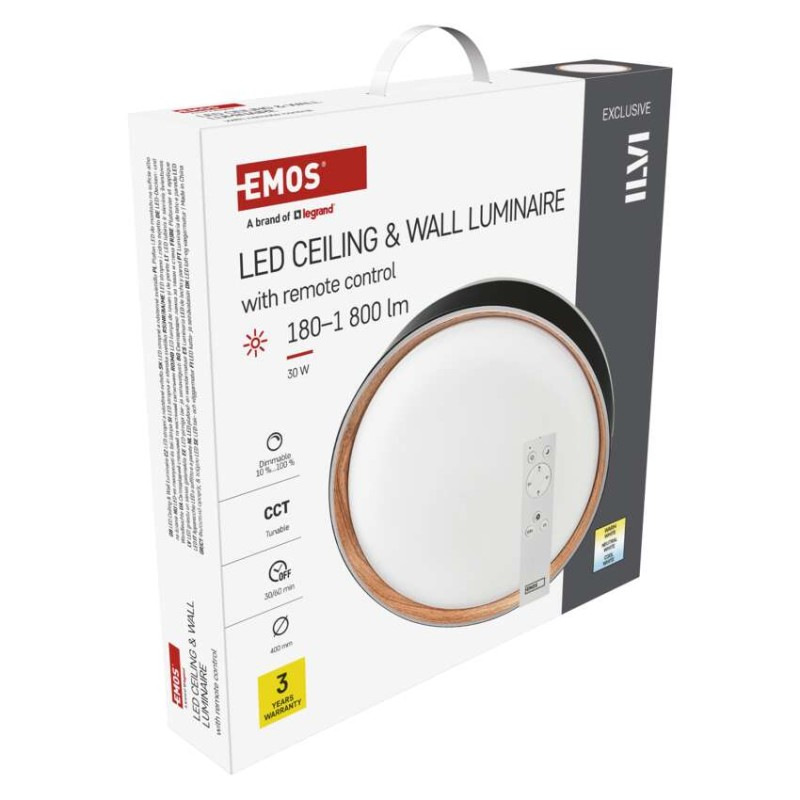 LED nástenné svietidlo ILVI, kruhové 30 W, stmievanie + CCT, čierna + drevo 13