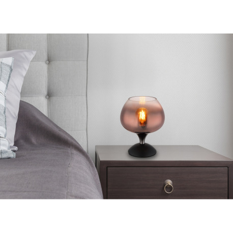 Stolové svietidlo, kov čierny matný, kov čierny chróm, sklo medenej farby, číre, kábel čierny textil 4