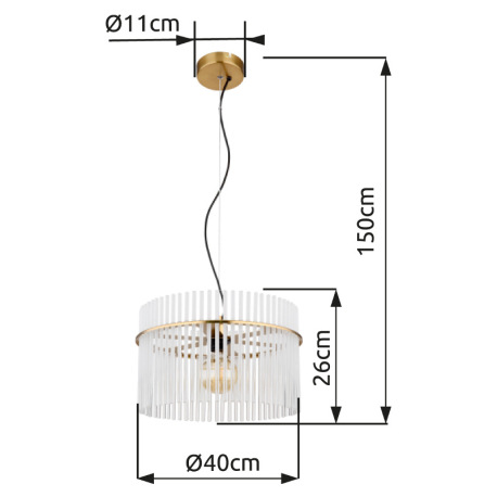 Závesné svietidlo, kov zlatej farby, sklenené tyče biele, priehľadné, kábel PVC čierny, možnosť skrá 18
