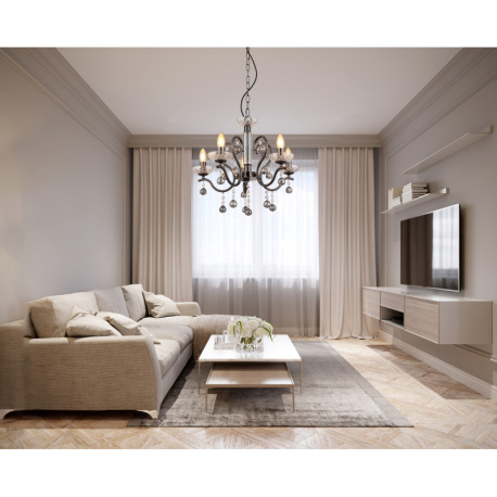 Závesné svietidlo, kov čierny chróm, číre sklenené krištále, krištále dymovej farby, výškovo nastavi 9