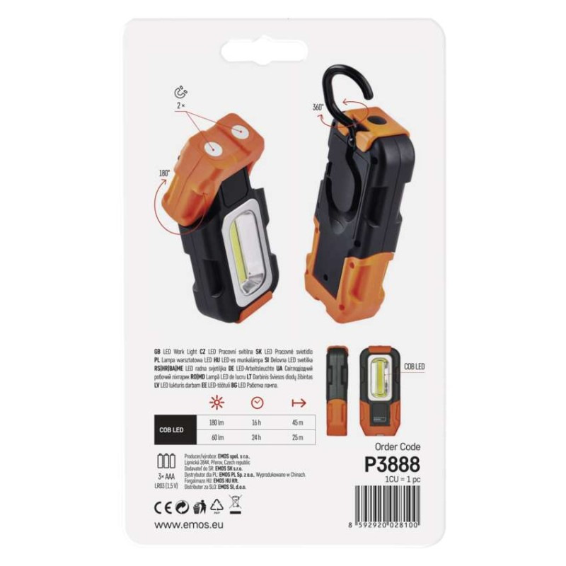 COB LED pracovné svietidlo P3888, 180 lm, 3× AAA 8