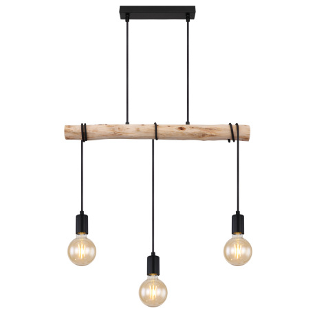 Závesné svietidlo, kov čierny, drevo, textilný kábel čierny, DxŠxV:600x50x1200mm, bez žiaroviek 3x E 4