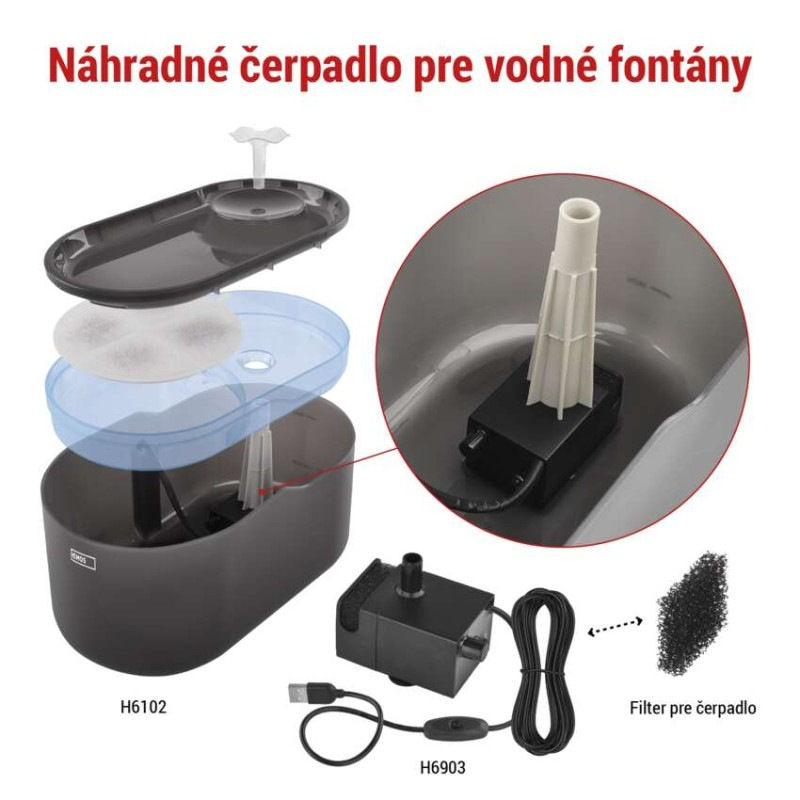 Náhradné vodné čerpadlo pre inteligentné vodné fontány, čierne 8