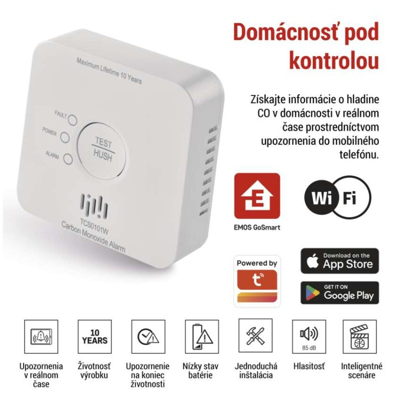 GoSmart detektor oxidu uhoľnatého v miestnosti TCS0101W s WiFi 2