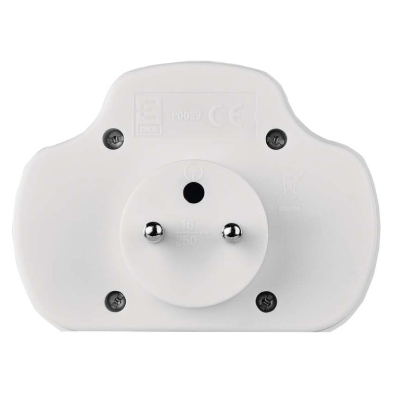 Rozbočovacia zásuvka 2× plochá +1× guľatá s vypínačom, biela 4