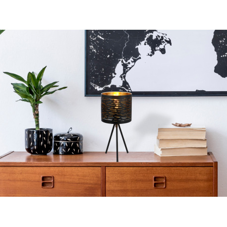 Stolová lampa, kov čierny, plast čierny a zlatý, vypínač, Ø170, V:350, bez žiarovky 1xE14, max. 25W 4