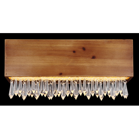 Nástenné svietidlo, kov čierny, drevo hnedé, plast opál, plastové kryštály číre, ŠxV: 370x170, H: 11 12