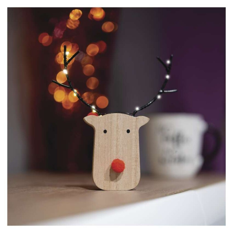 LED dekorácia drevená – sobík, 16 cm, 2x AAA, vnútorné, teplá biela, časovač, 12 ks, displ 8