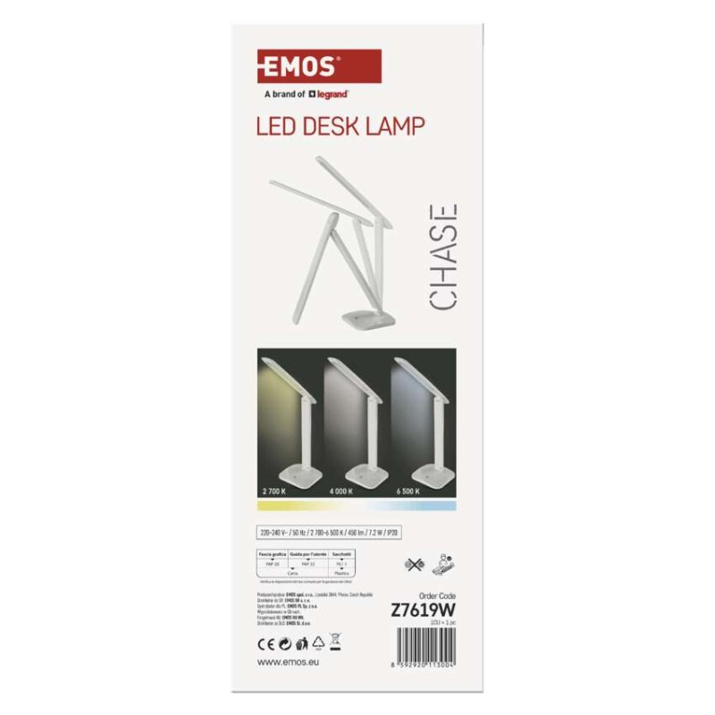 LED stolná lampa CHASE, biela 12