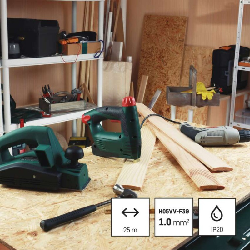 Predlžovací kábel na bubne 25 m / 4 zásuvky / červený / PVC / 230 V / 1 mm2 3