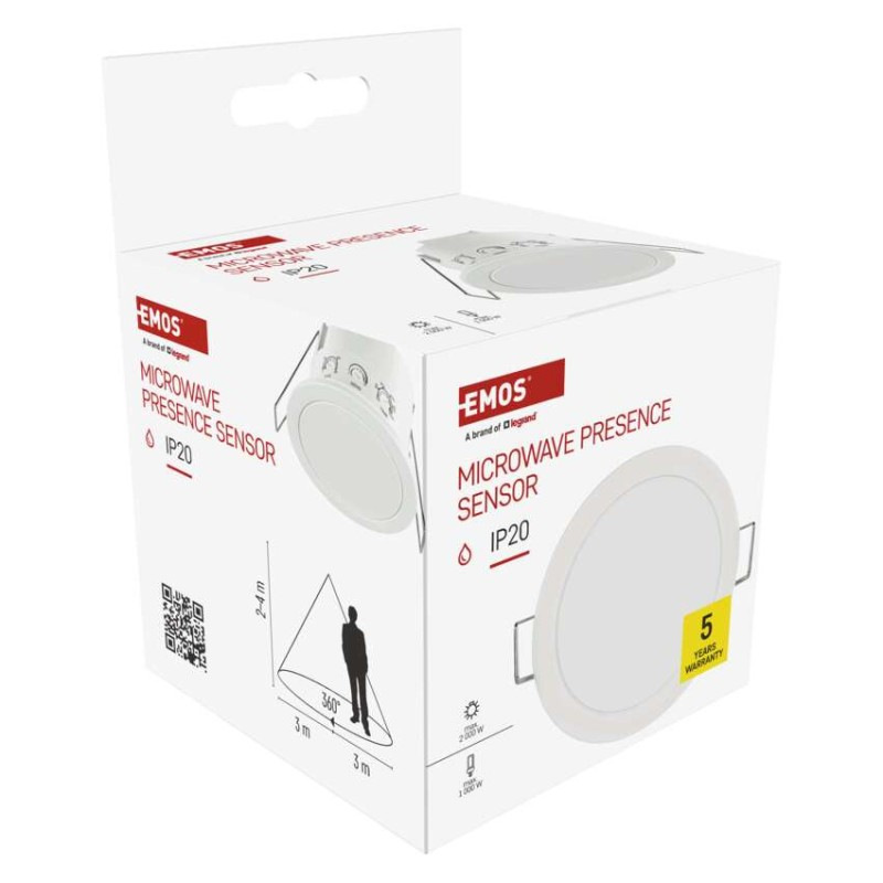 Mikrovlnný senzor prítomnosti IP20 24GHZ 2000W, biela 11