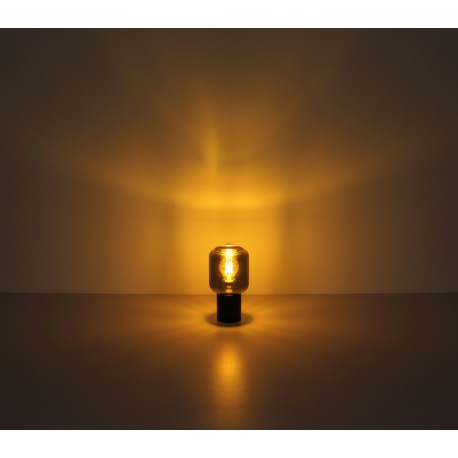 Stolná lampa kov mosadzná farba, dymové sklo, textilný kábel čierny, kolískový vypínač na kábli, ø: 10