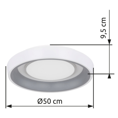 Stropné svietidlo, kov biely, akryl antracit a biely, nočné svetlo, funkcia pamäte, stmievateľné, di 9
