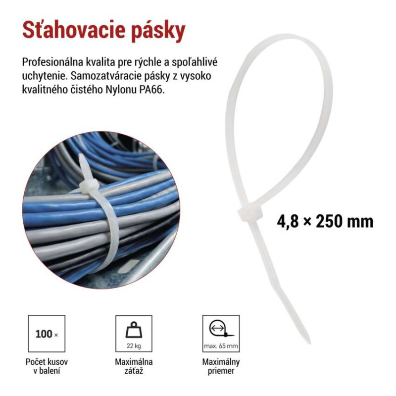 Sťahovacia páska 250×4,8, biela, 100 ks 6