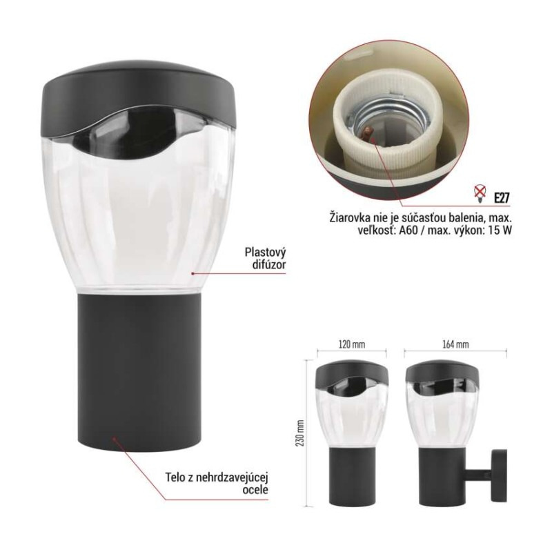 Záhradné nástenné svietidlo ARTEO, 16,4 x 12 x 23 cm, 1 x E27, 15 W 4