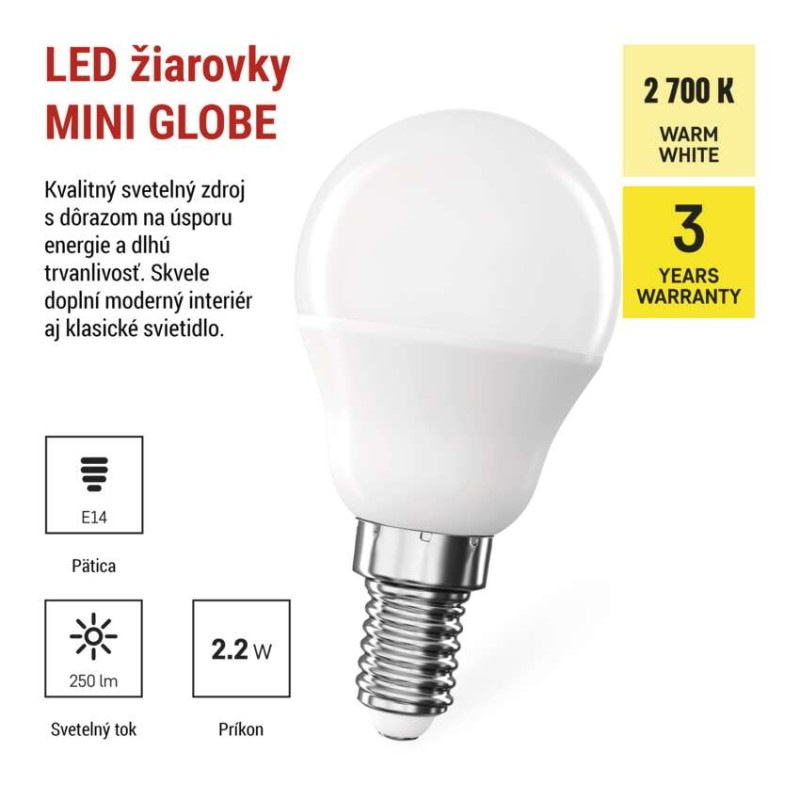 LED žiarovka CLS Mini Globe / E14 / 2,2 W (25 W) / 250 lm / teplá biela 1