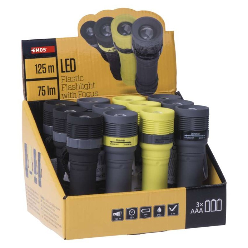 LED ručné svietidlo P4703, 75 lm, 3× AAA, fokus, 12 ks, display box 1