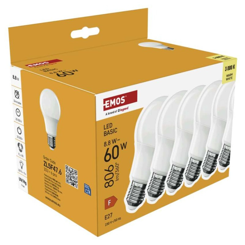 LED žiarovka Basic A60 / E27 / 8,8 W (60 W) / 806 lm / Teplá biela 5