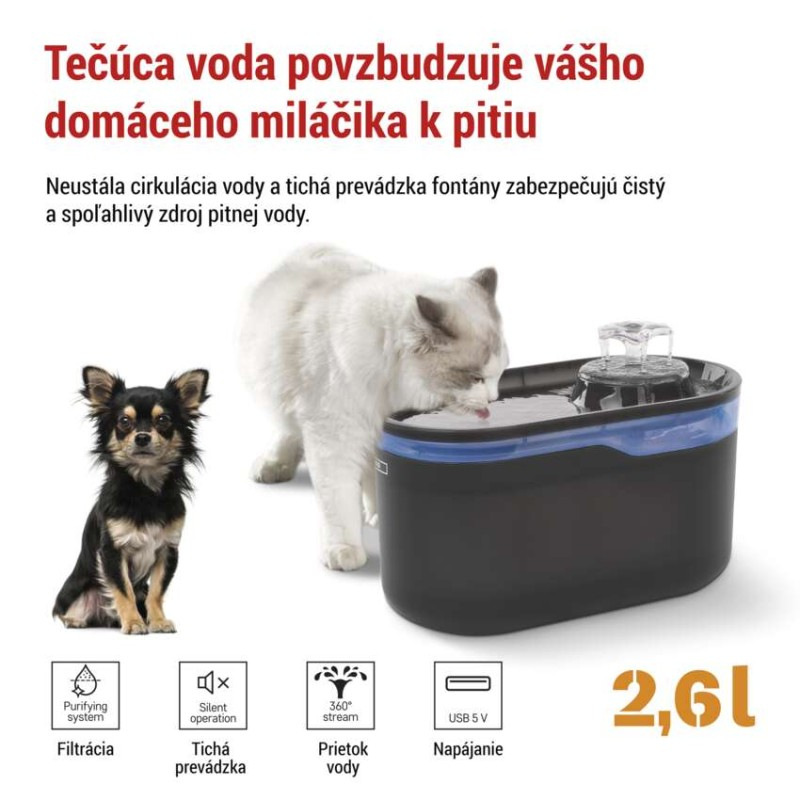 Vodná fontána Pet Care, 2,6 l, sivá 2