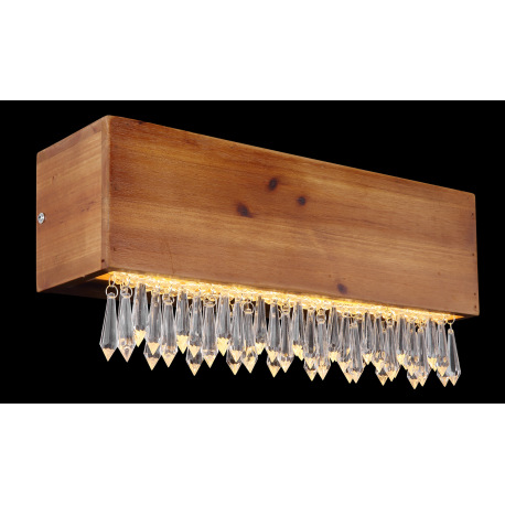 Nástenné svietidlo, kov čierny, drevo hnedé, plast opál, plastové kryštály číre, ŠxV: 370x170, H: 11 9