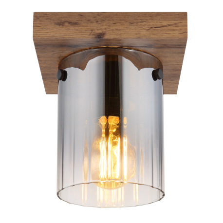 Stropné svietidlo, MDF, vzhľad tmavého dreva, dymové farebné sklo, číry gradient, DxŠxV: 160x160x180 8