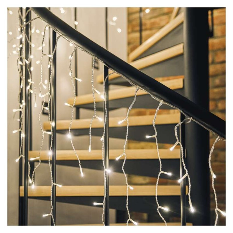 LED vianoč. cencúle, 5 m, vonkajšie aj vnútorné, teplá biela, ovládač, programy, časovač 5