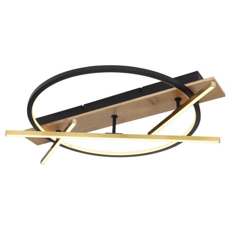 Stropné svietidlo, kov/hliník čierny, MDF so vzhľadom dreva, mosadz, plast opál, niekoľko úrovní cez 17