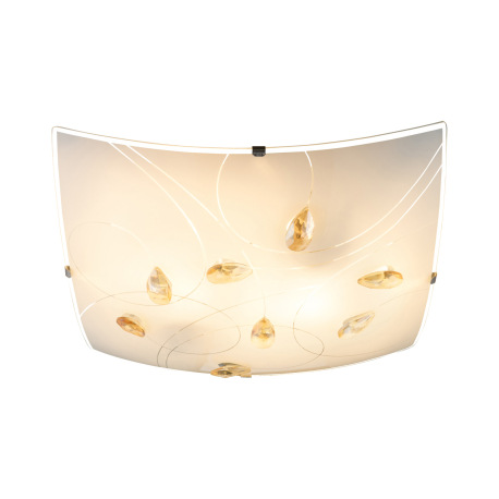 Stropné svietidlo, chróm, satinované sklo, jantárové kryštály, DxŠxV: 300x300x80, bez žiaroviek 2xE2 2