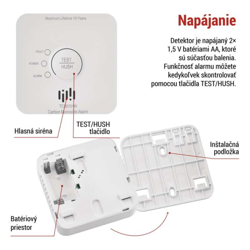 GoSmart detektor oxidu uhoľnatého v miestnosti TCS0101W s WiFi 6