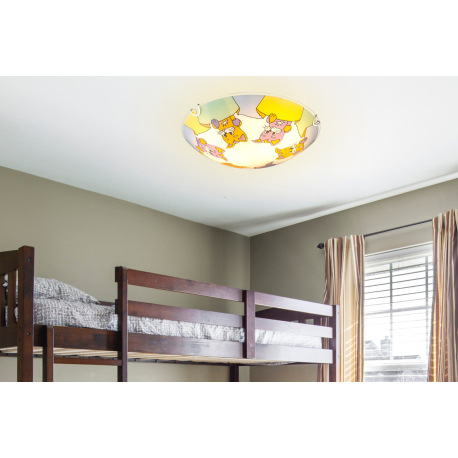 Stropné svietidlo, biela, viacfarebné sklo s detským vzorom, Ø 300, V: 65, bez žiaroviek 2xE27, max. 6