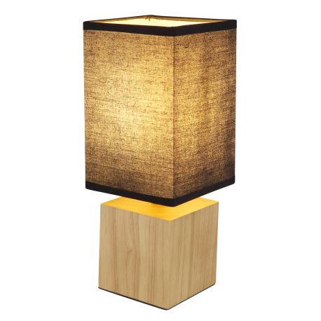 Stolná lampa prírodné drevo, textil čierny, kábel PVC čierny, kolískový vypínač na kábli, DxŠxV: 120