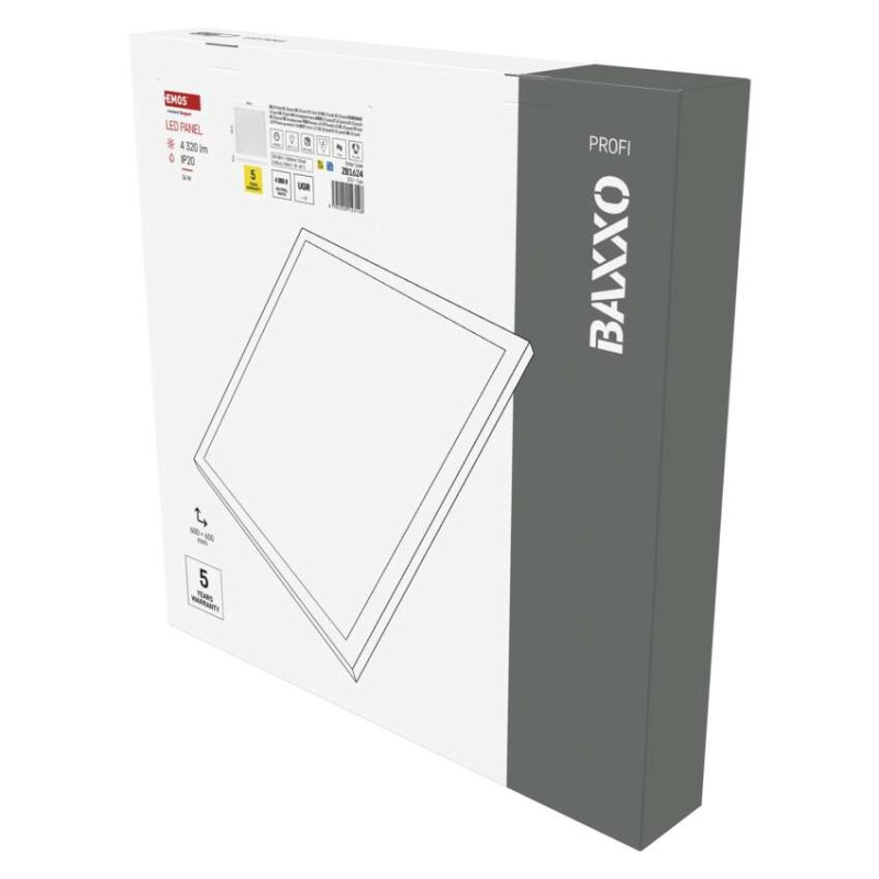 LED panel BAXXO 60×60, štvorcový prisadený biely, 36W neutr. biela