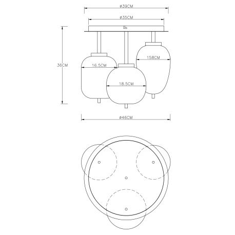 Stropné svietidlo, kov čierny, mosadz, dymové sklo, ø: 460mm, V:360mm, bez žiaroviek 3x E14, max. 40 7