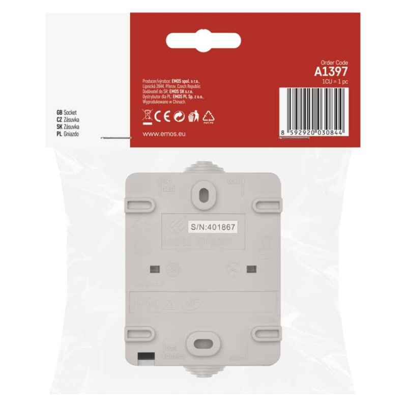 Zásuvka nástenná, šedo-čierna, IP54 4