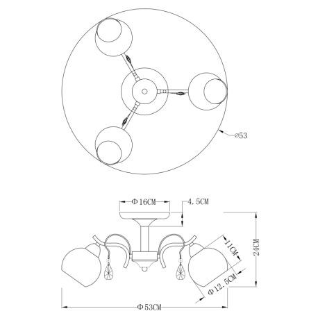 Stropné svietidlo, chróm, nikel matný, sklo biele, K5 kryštály, Ø 530, V: 240, bez žiaroviek 3xE14, 1