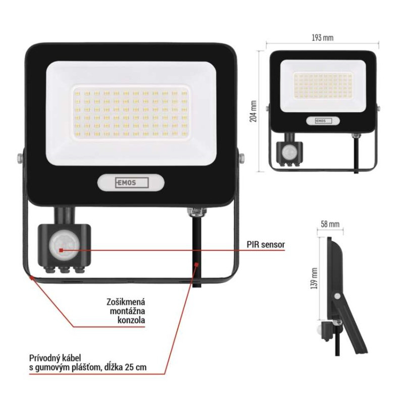 LED reflektor GLARO s pohybovým čidlom, 50 W, čierny, IP54, 5000 lm, neutrálna biela 10