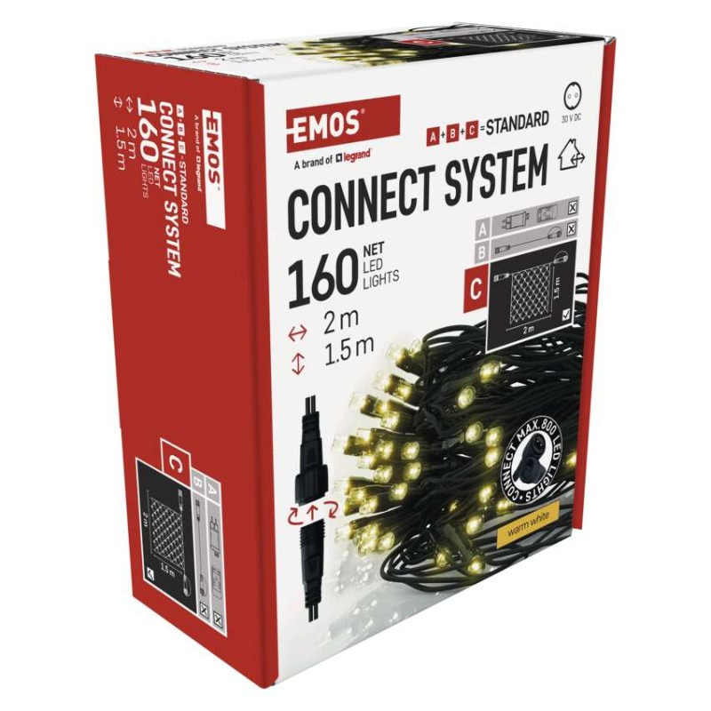 Standard LED spojovacia vianočná reťaz – sieť, 1,5x2 m, vonkajšia, teplá biela 13